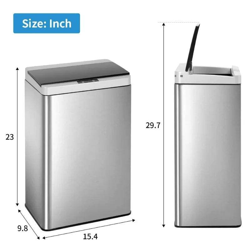 Touch Free Stainless Steel Waste Bin Sensor Kitchen Trash Can 13 Gallon