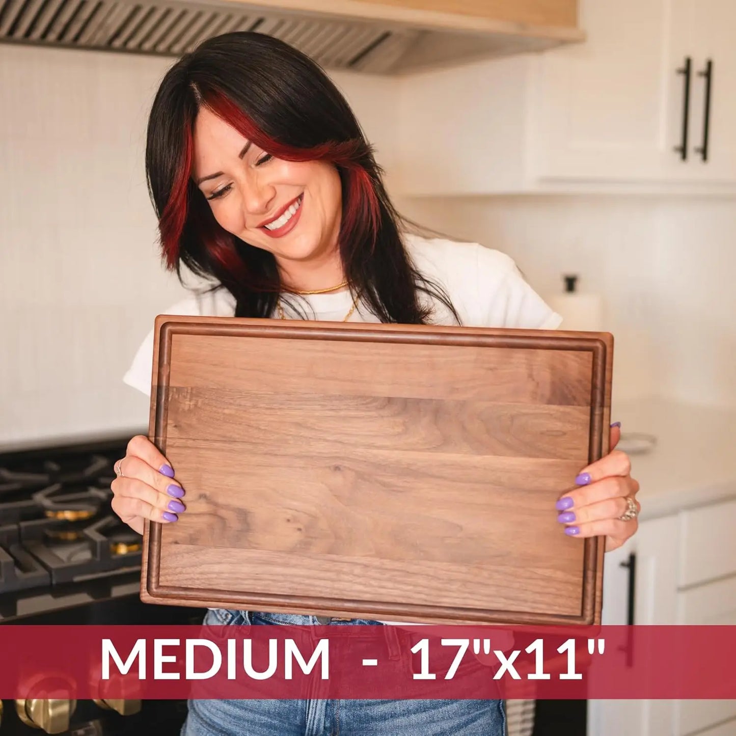 USA Black Walnut Wood Cutting Board by    - Butcher Block Wooden Carving Board with Juice Well made from S  ainable Hard