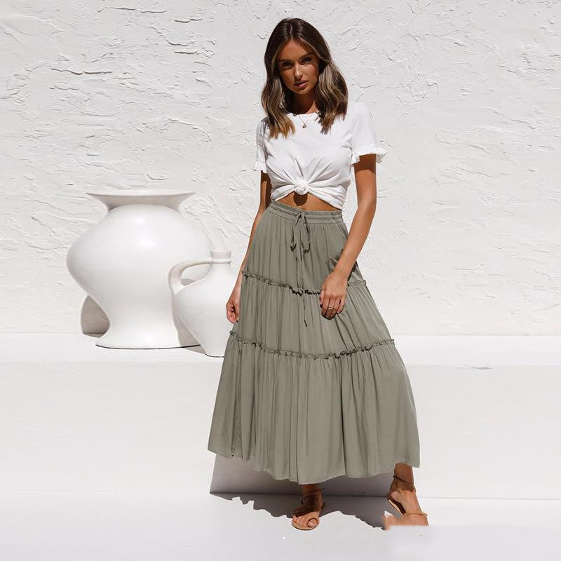 High Waist Slim Cotton-Linen Skirt for Women