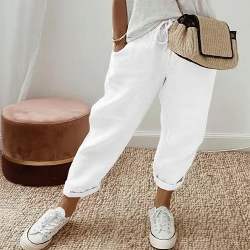Women's Fashion Cotton Linen Solid Color Casual Pants