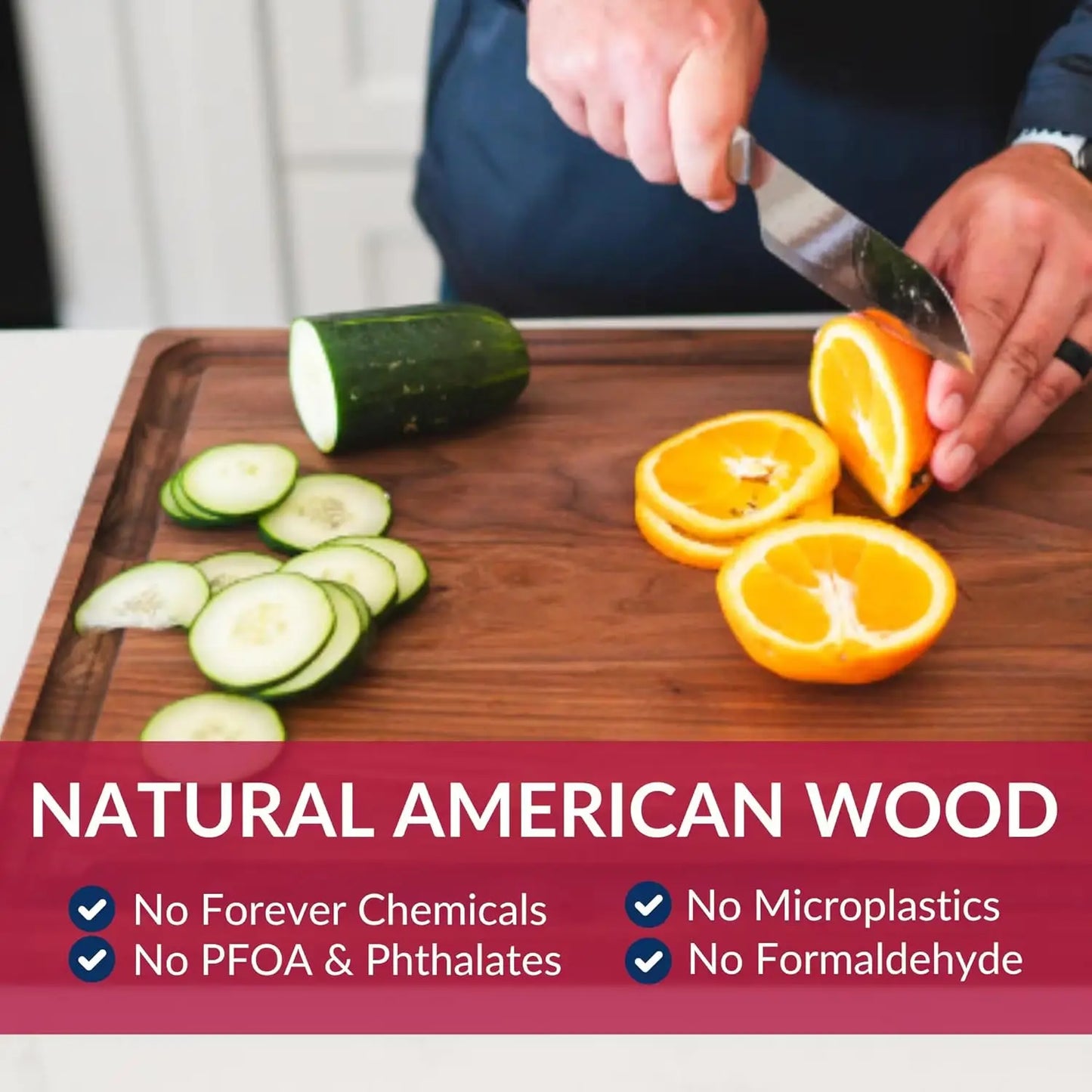 USA Black Walnut Wood Cutting Board by    - Butcher Block Wooden Carving Board with Juice Well made from S  ainable Hard