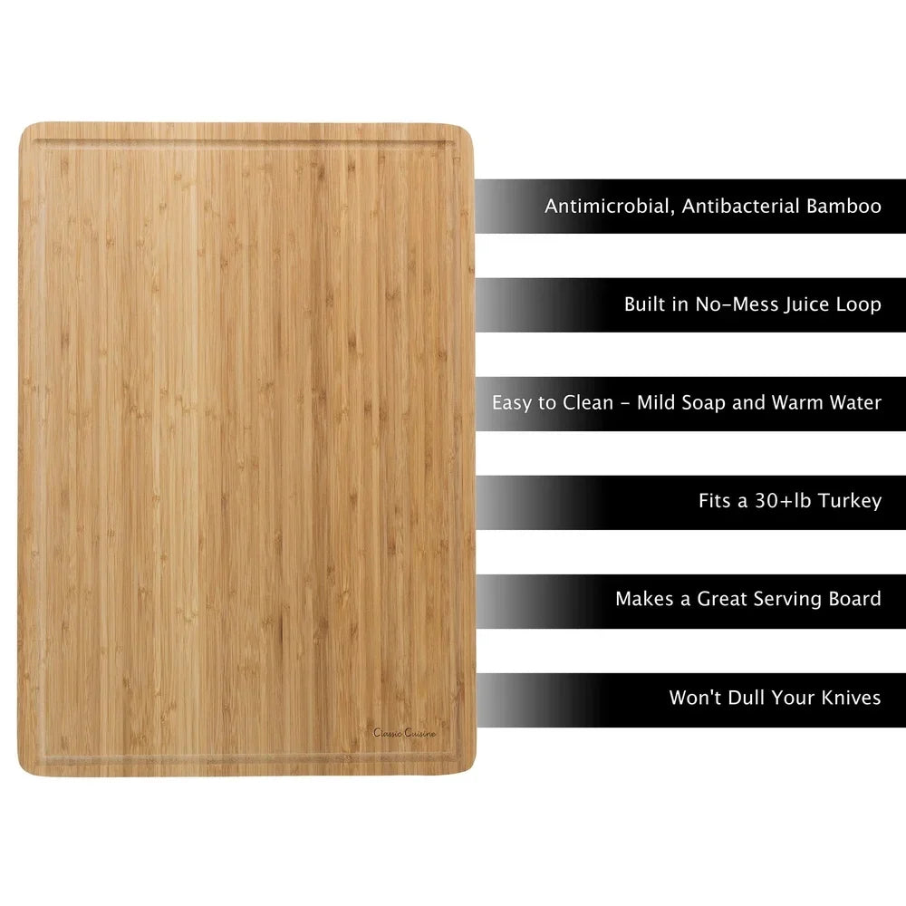 Extra Large Bamboo Cutting Board Thick Knife Friendly Antimicrobial Antibacterial Kitchen Prep Juice Groove Eco-Friendly Food