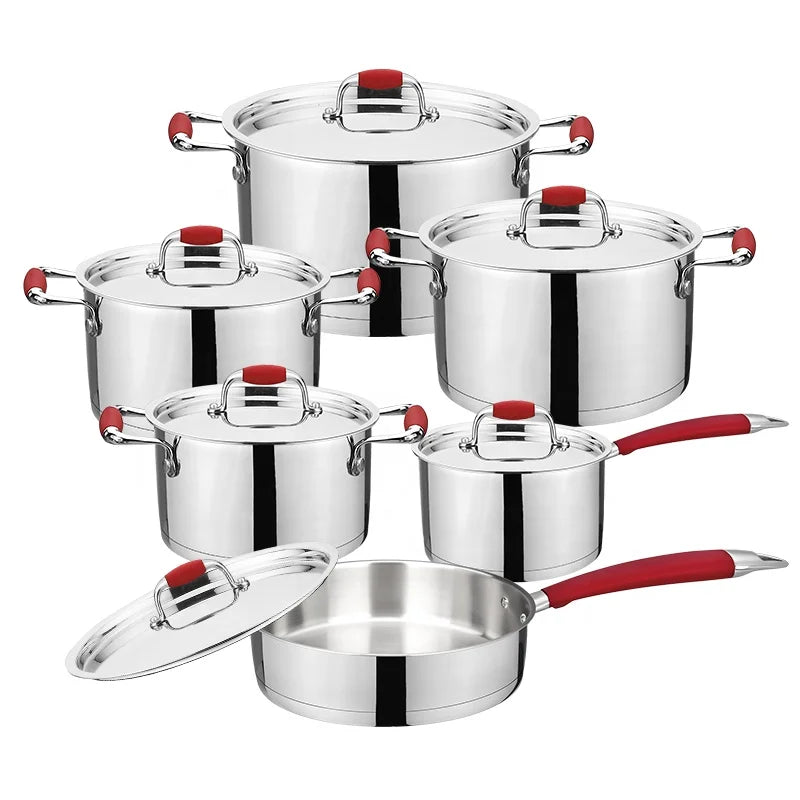 Kitchen Accessories S/S Cooking Pot Set Non Stick Cookware 12 Pcs Stainless Steel Pots and Pans Set