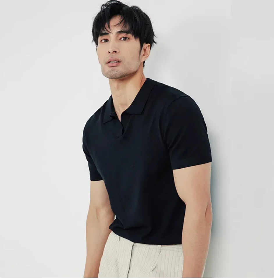 Classic Knit Lapel Polo Shirt for Men