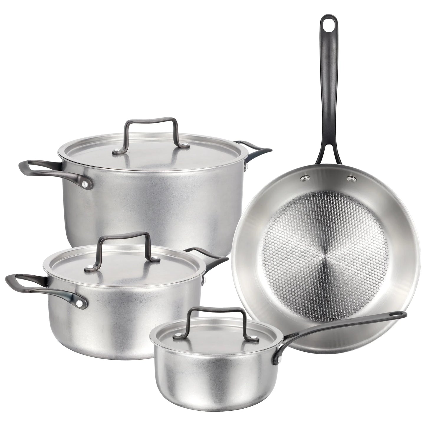 New Design Silver Surface Cooking Pots and Pans Tri-ply Stainless Steel Cookware Set for Home Kitchen