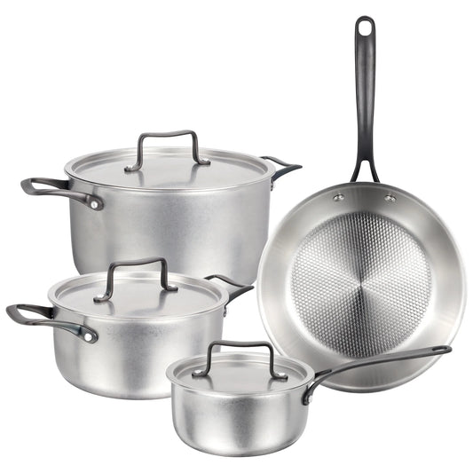 New Design Silver Surface Cooking Pots and Pans Tri-ply Stainless Steel Cookware Set for Home Kitchen