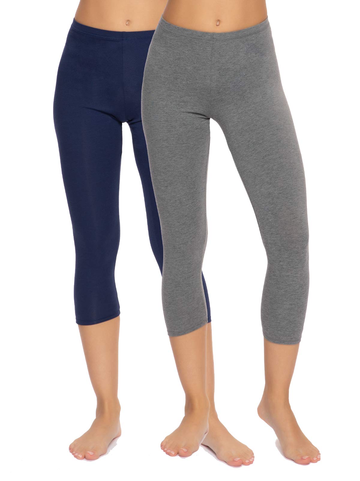 Felina Cotton Modal Capri Leggings Super Soft Lightweight (Navy/Charcoal- 2 Pack Medium) - Modal Leggings - Womens Cotton Capris