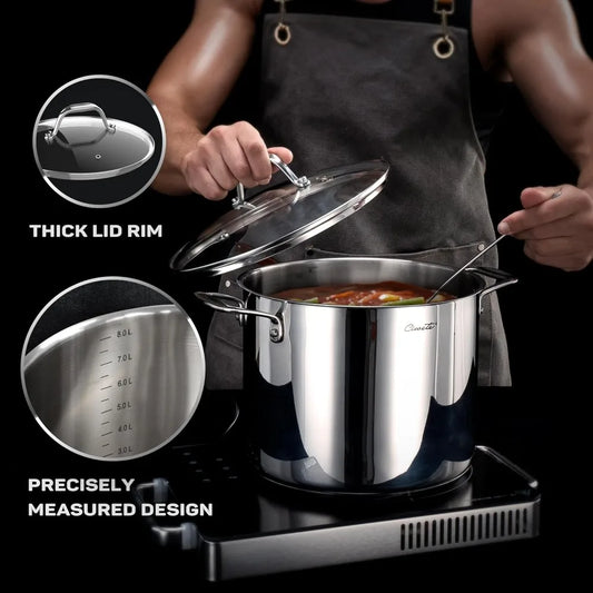 Tri-Ply Stainless Steel Cookware Set 11-Piece Induction Ready Pots Pans with Steamer Insert Oven Safe