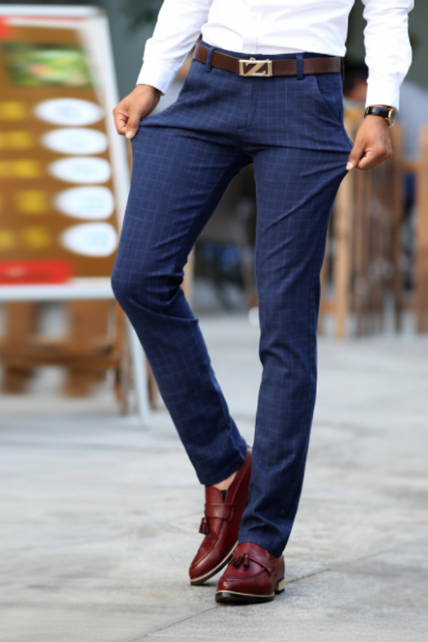 Men's Plaid Casual Cotton-Linen Straight Pants