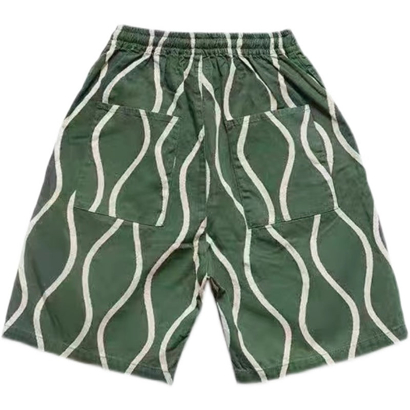 Cotton Linen Japanese Water Ripple Casual Overalls Shorts