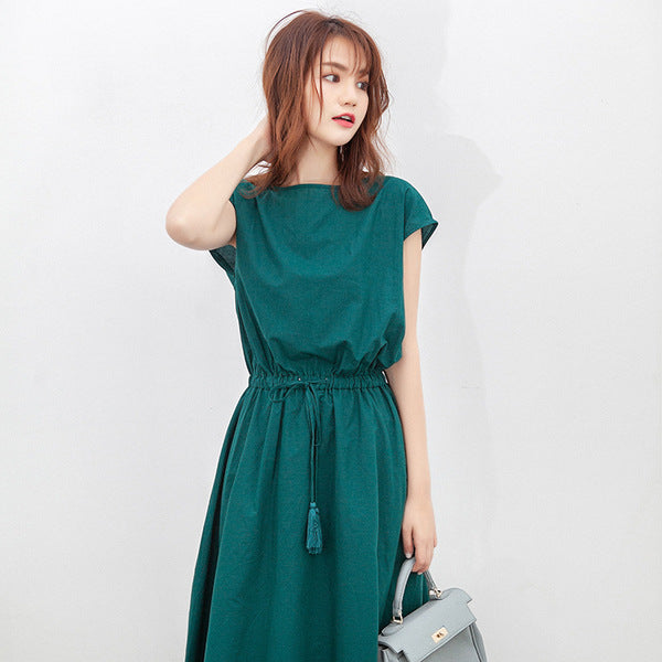 Plus Size Cotton Linen Loose Waist Dress