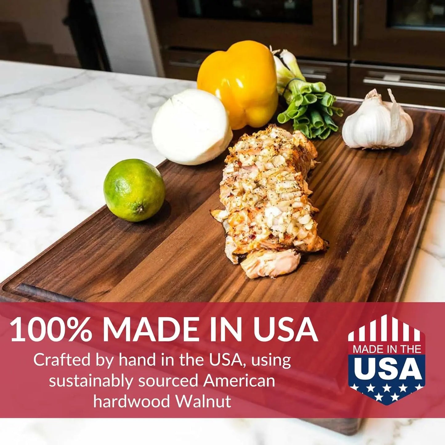 USA Black Walnut Wood Cutting Board by    - Butcher Block Wooden Carving Board with Juice Well made from S  ainable Hard