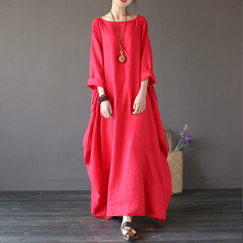 Loose Plus Size Cotton Linen Maxi Dress