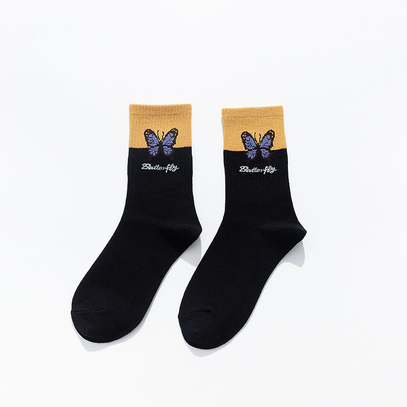 Korean Style Butterfly Color Matching Cotton Socks