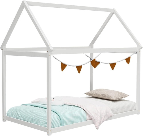 Twin House Bed Frame With Roof Canopy Montessori For Kids