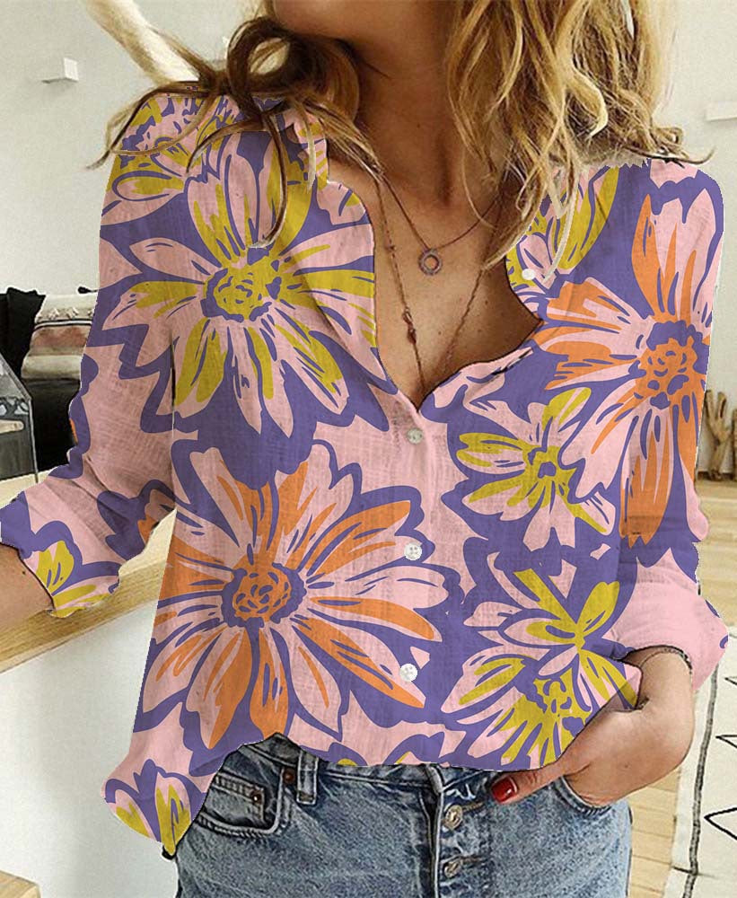Trendy Spring Summer Women's Cotton Linen Shirt