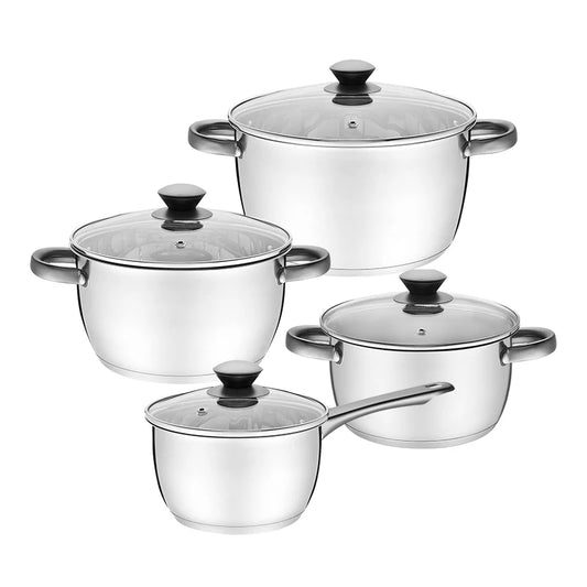 Wholesale Classic Design 8-Piece Stainless Steel Cookware Set Conical Shape Pots Pans Cooking Set