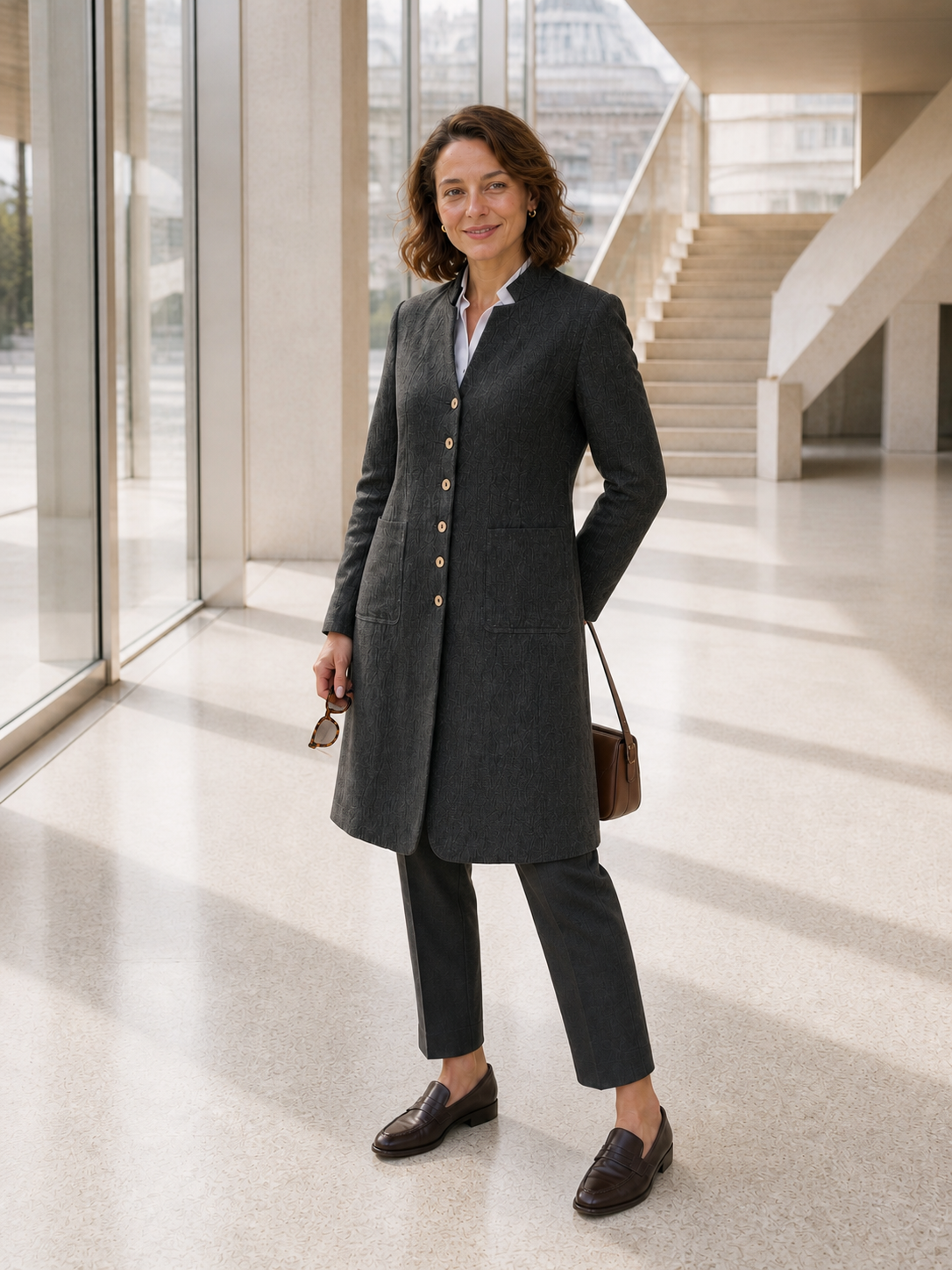 Linen Mandarin Collar Button-Up Long Shirt Jacket JORDAN