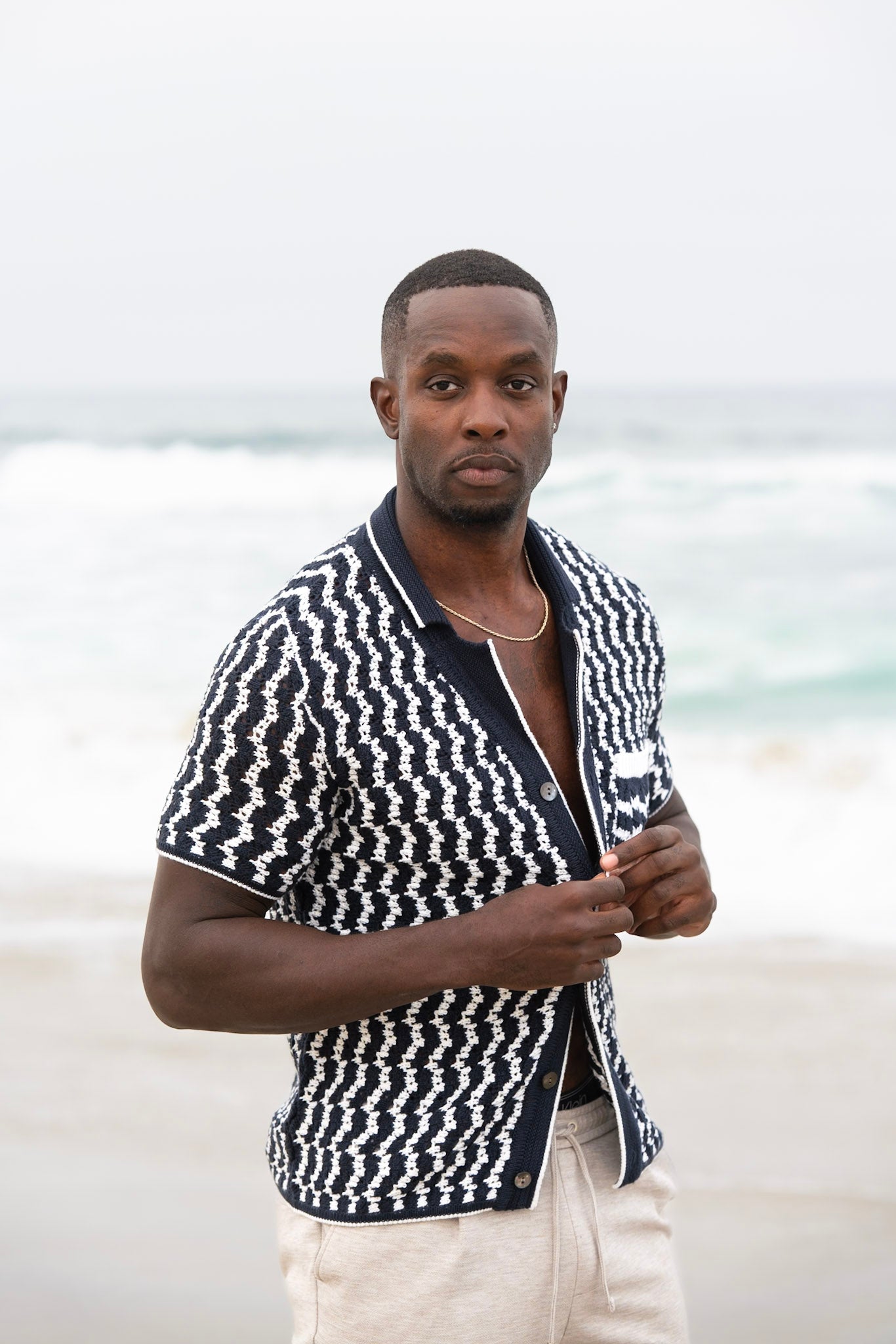 Crochet Button-Up Shirt | Organic Cashmere Cotton Blend