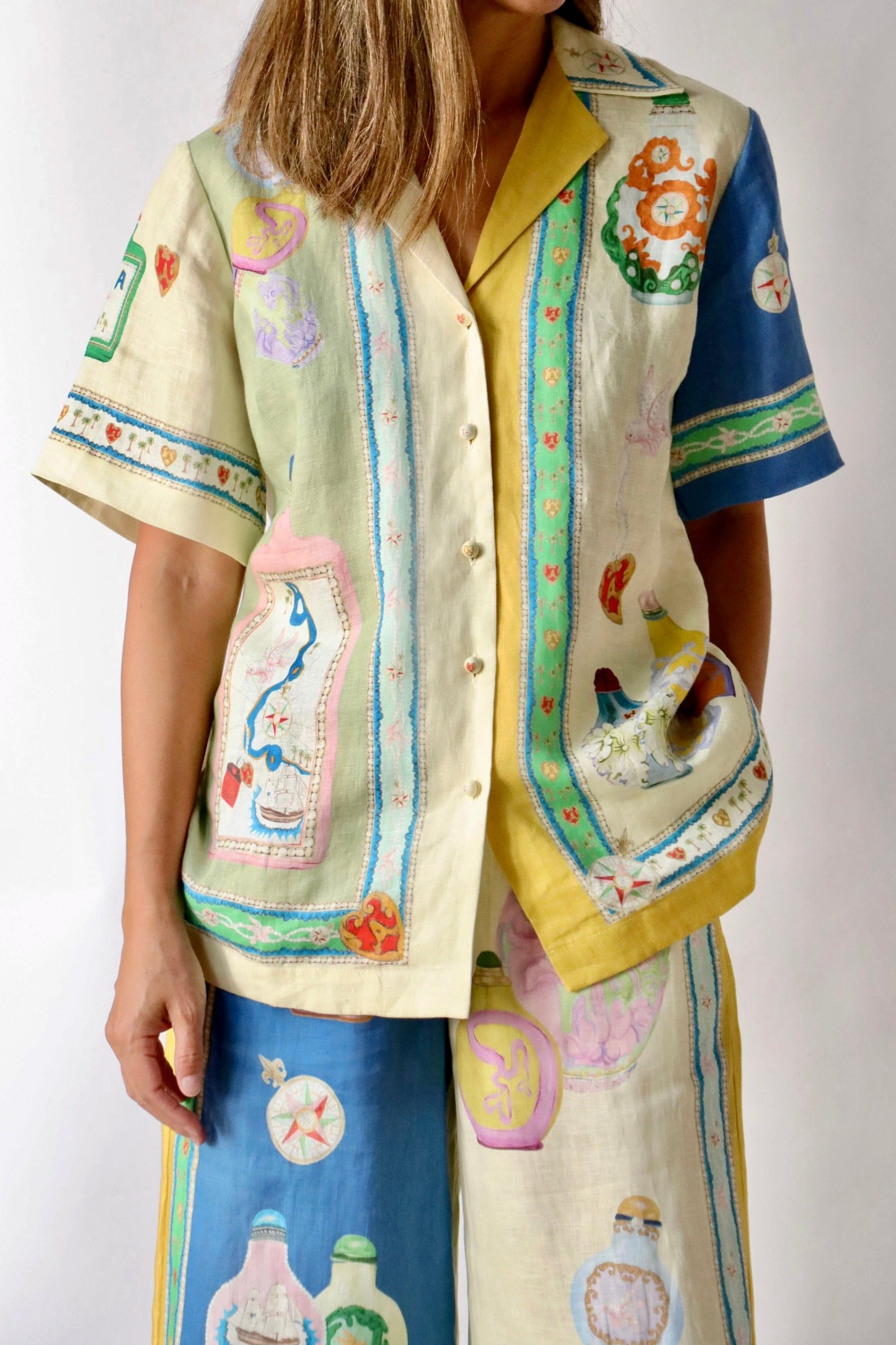 Alemais Elixir Shirt Women’s Multicolor Euro Flax Linen Top Button Down