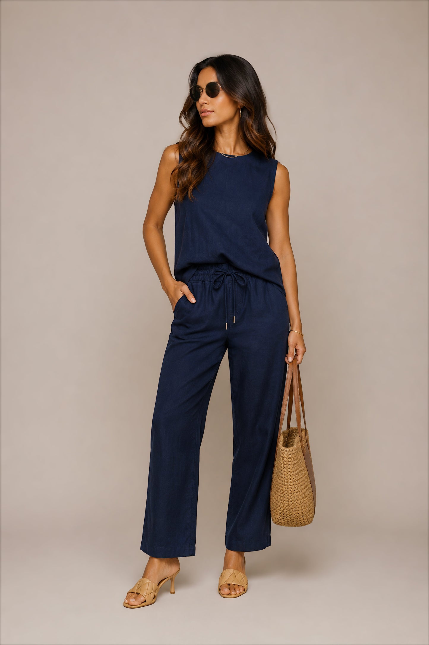 The Riviera Linen Pant – Navy │ Petite