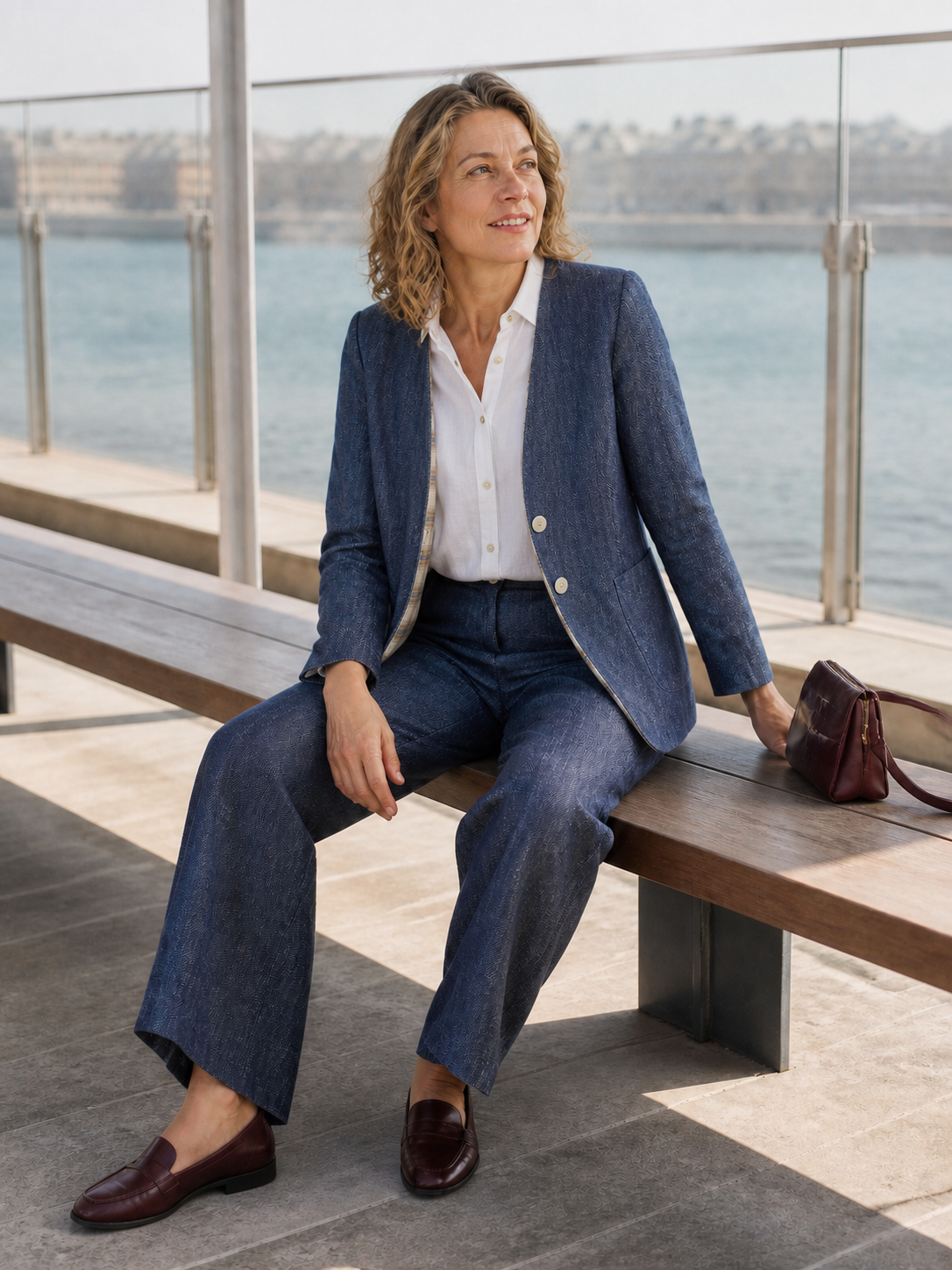 Linen Reversible Denim Texture V Neck Jacket ELLIE