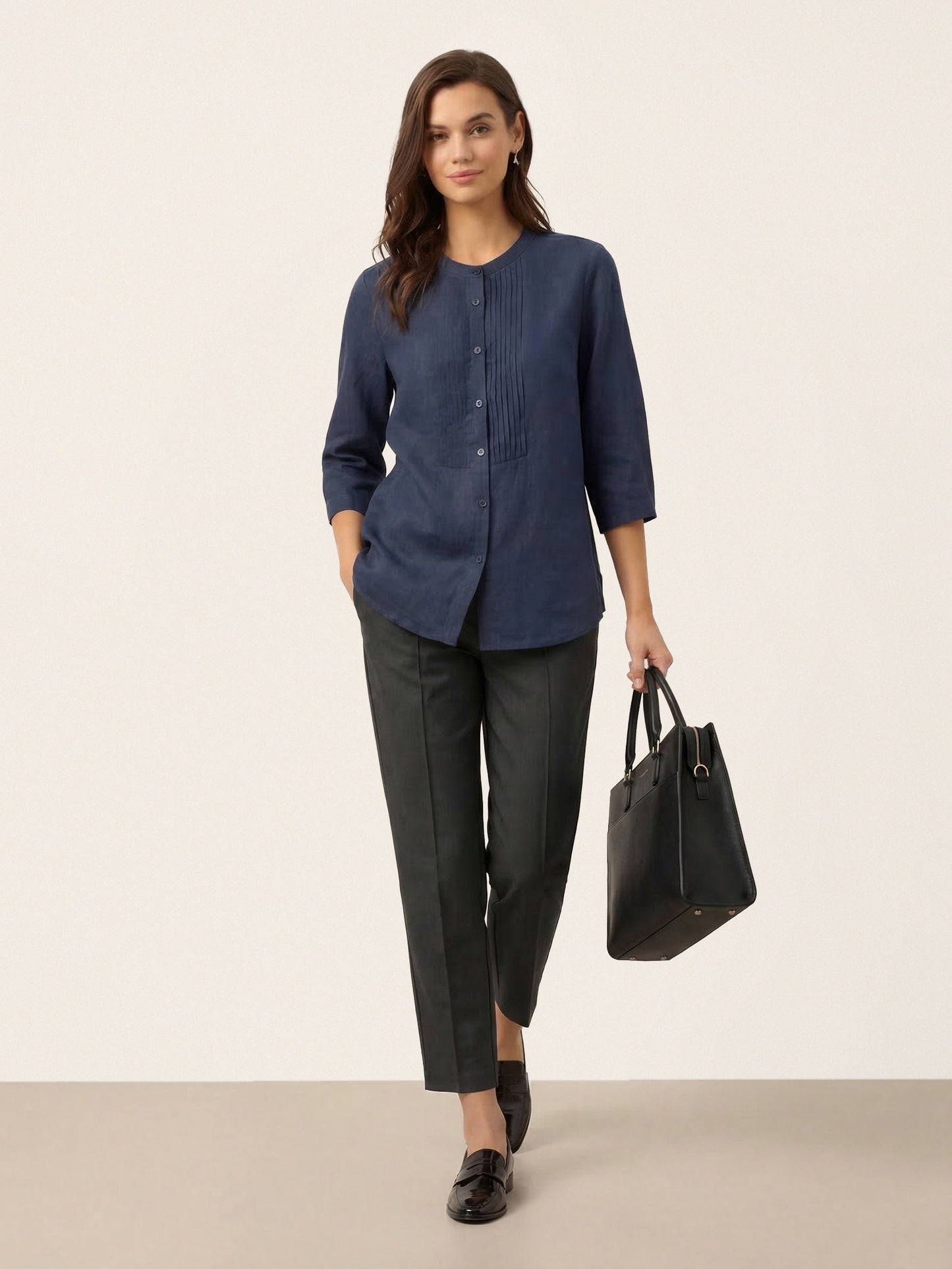 Linen Tailored Straight Cropped Pants LOGAN