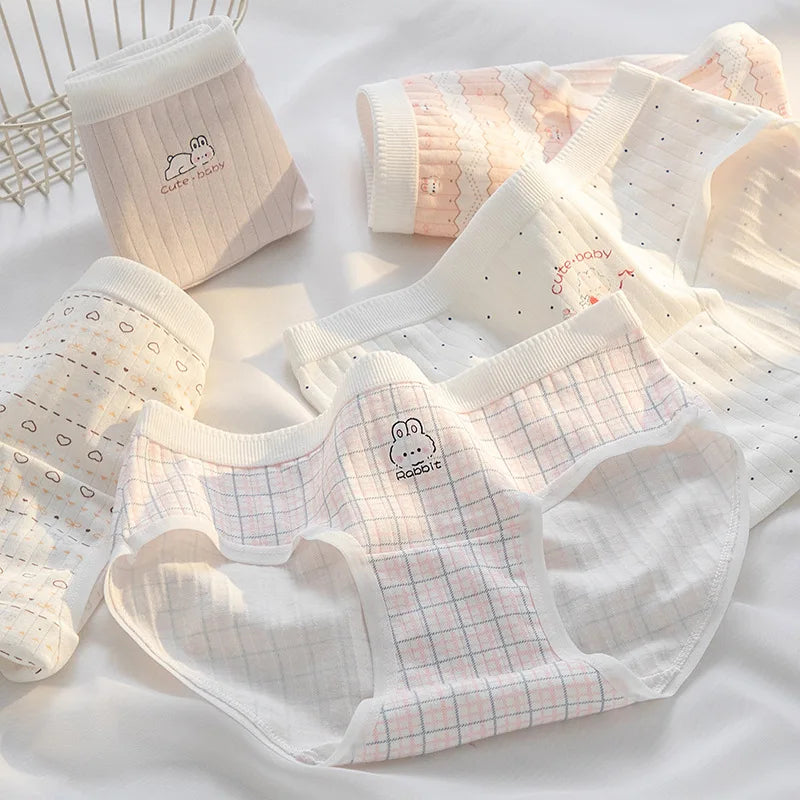 5Pcs/Set Cotton Underwear for Women Lovely Girl Bow Underpants Print Panties Breathable Briefs Girls Shorts Sexy Lingerie