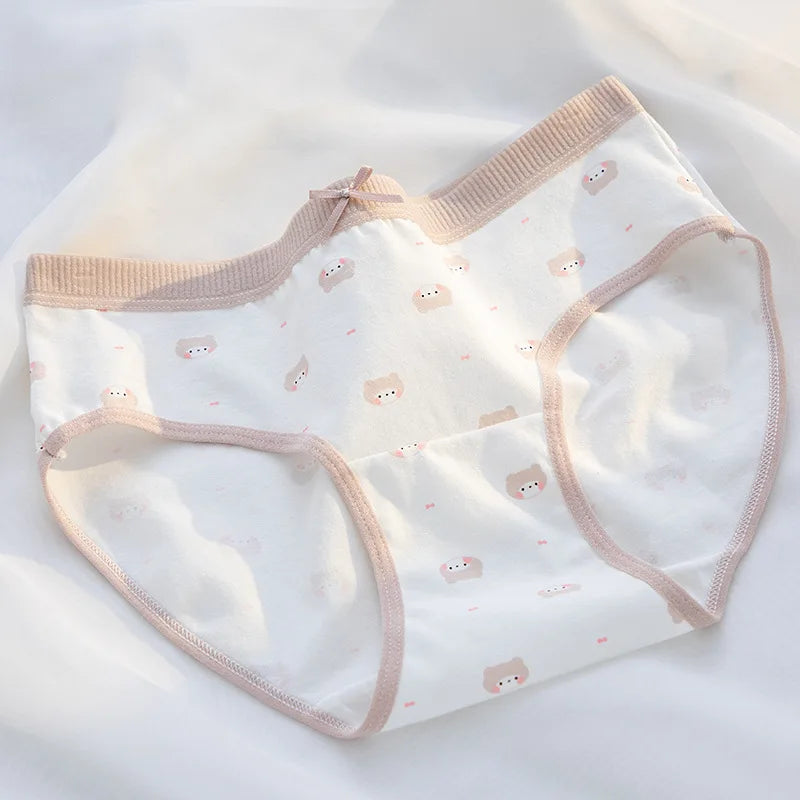 5Pcs/Set Cotton Underwear for Women Lovely Girl Bow Underpants Print Panties Breathable Briefs Girls Shorts Sexy Lingerie