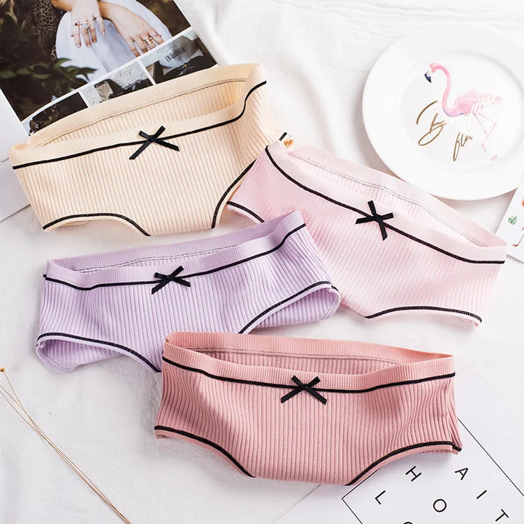 Cotton Underwear Women Briefs Thread Comfortable Breathable Princess Bow Sexy mid-waist Solid Color Women Briefs SYTa002
