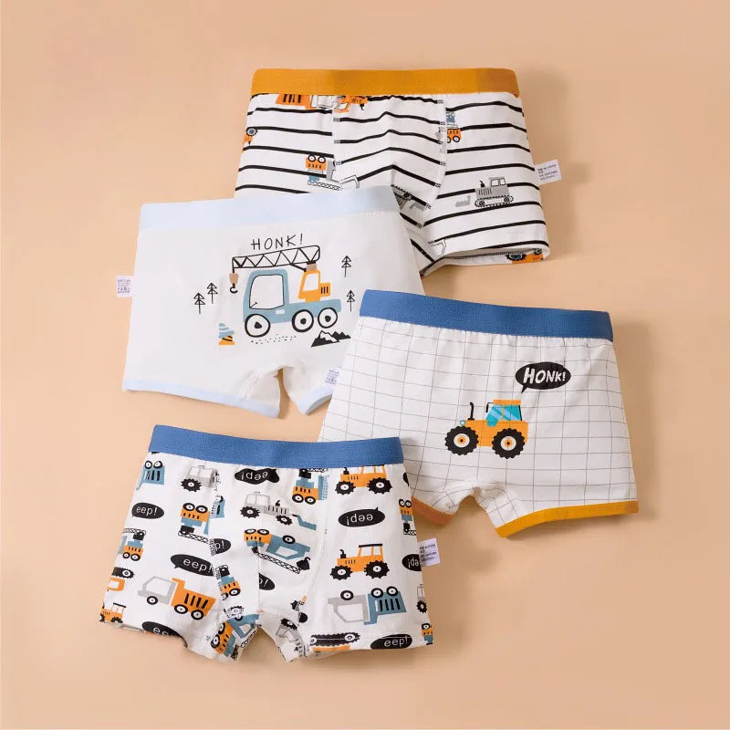 Cotton Kids Underwear 2023 Korean Cartoon Car Boxers for Boys Teenage Plaid Panties Shorts Boy Cute Underpants 2 4 8 12 14 Years