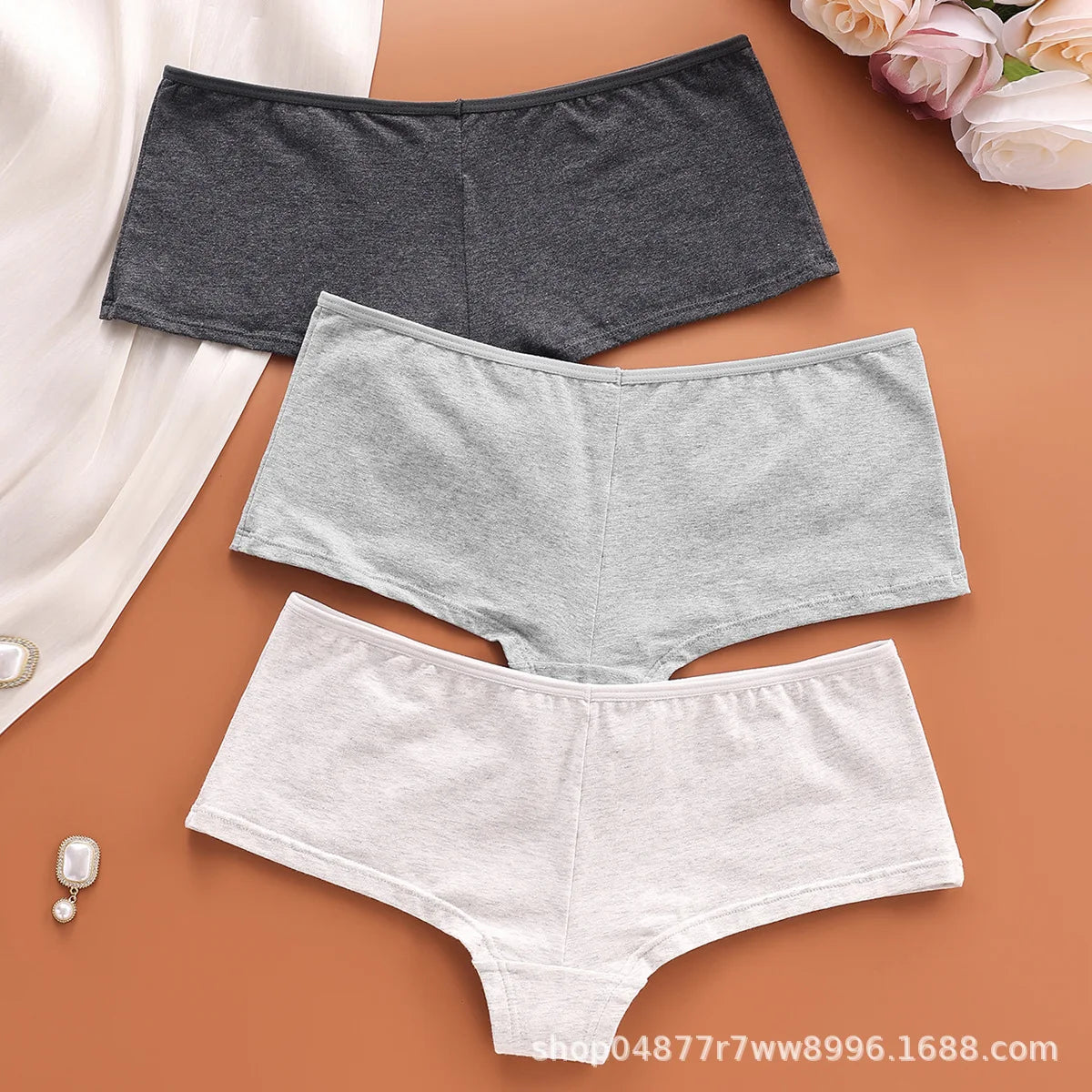 Women's Cotton Boyshort Underwear Mid-Rise Boxer Briefs Yoga Sports Soft Cotton Cozy Plain Solid Color Underpants for Daily Gym