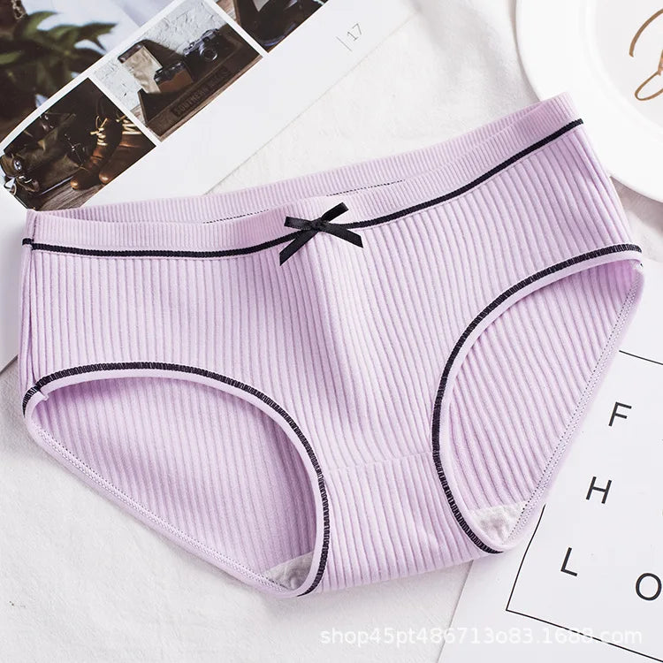Cotton Underwear Women Briefs Thread Comfortable Breathable Princess Bow Sexy mid-waist Solid Color Women Briefs SYTa002