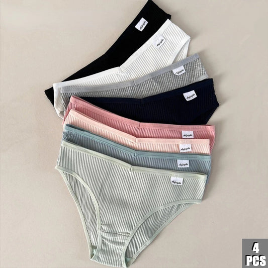 4 Cotton Underwear for Woman Antibacterial Seamless Panty Comfortable Breathable Deep V Plus Size Panties S-XXL