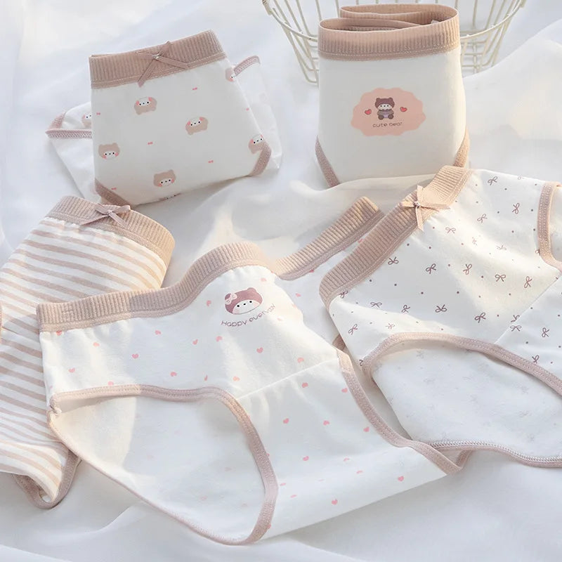 5Pcs/Set Cotton Underwear for Women Lovely Girl Bow Underpants Print Panties Breathable Briefs Girls Shorts Sexy Lingerie