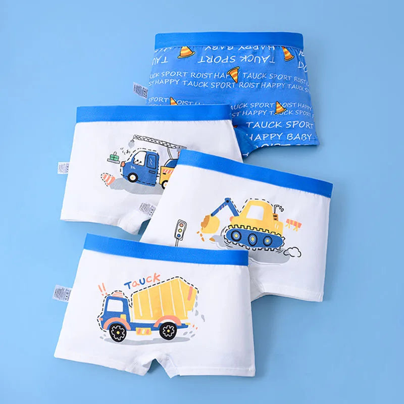 Cotton Kids Underwear 2023 Korean Cartoon Car Boxers for Boys Teenage Plaid Panties Shorts Boy Cute Underpants 2 4 8 12 14 Years