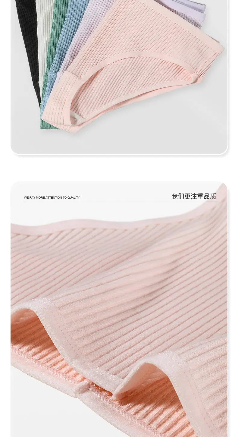 Women's pure cotton underwear women's comfortable breathable striped 100% cotton crotch briefs mid-waist simple girl underpants