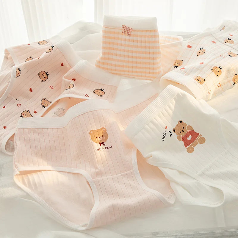 5Pcs/Set Cotton Underwear for Women Lovely Girl Bow Underpants Print Panties Breathable Briefs Girls Shorts Sexy Lingerie