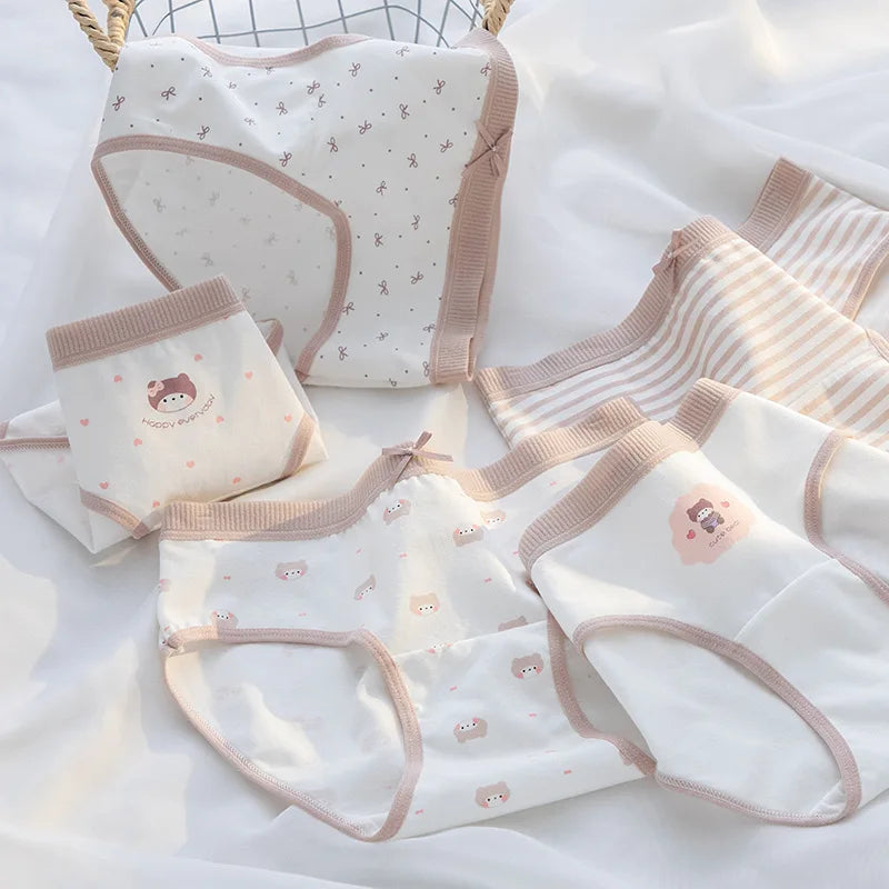 5Pcs/Set Cotton Underwear for Women Lovely Girl Bow Underpants Print Panties Breathable Briefs Girls Shorts Sexy Lingerie