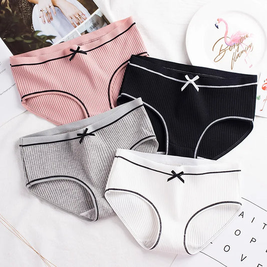 Cotton Underwear Women Briefs Thread Comfortable Breathable Princess Bow Sexy mid-waist Solid Color Women Briefs SYTa002