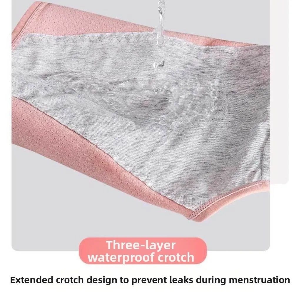 Cotton Menstrual Panties 3 Layer Waterproof Breathable Physiological Pants Antibacterial Middle Waist Leak Proof Underwear