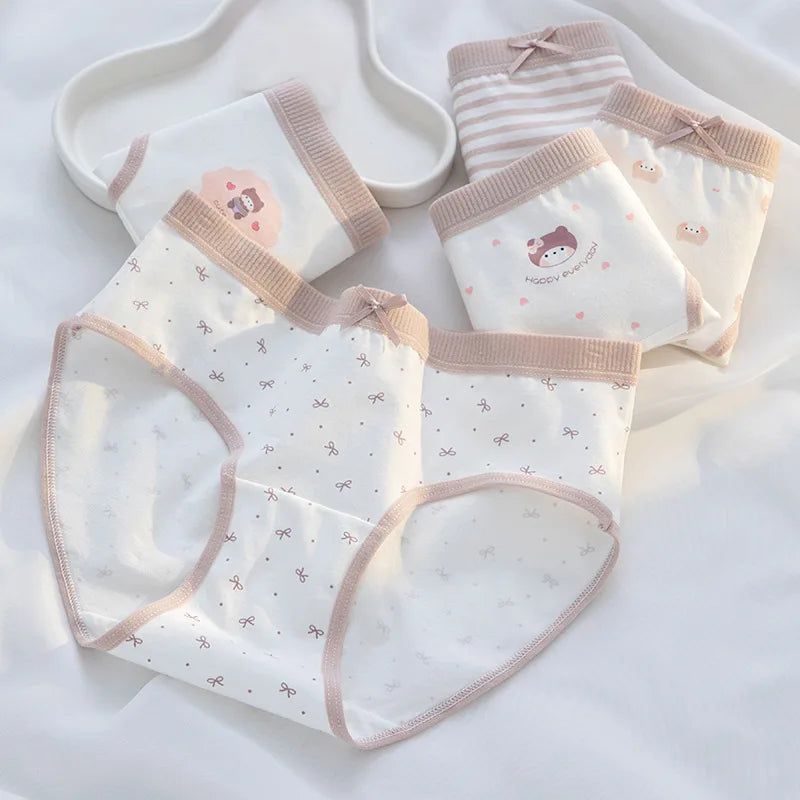 5Pcs/Set Cotton Underwear for Women Lovely Girl Bow Underpants Print Panties Breathable Briefs Girls Shorts Sexy Lingerie