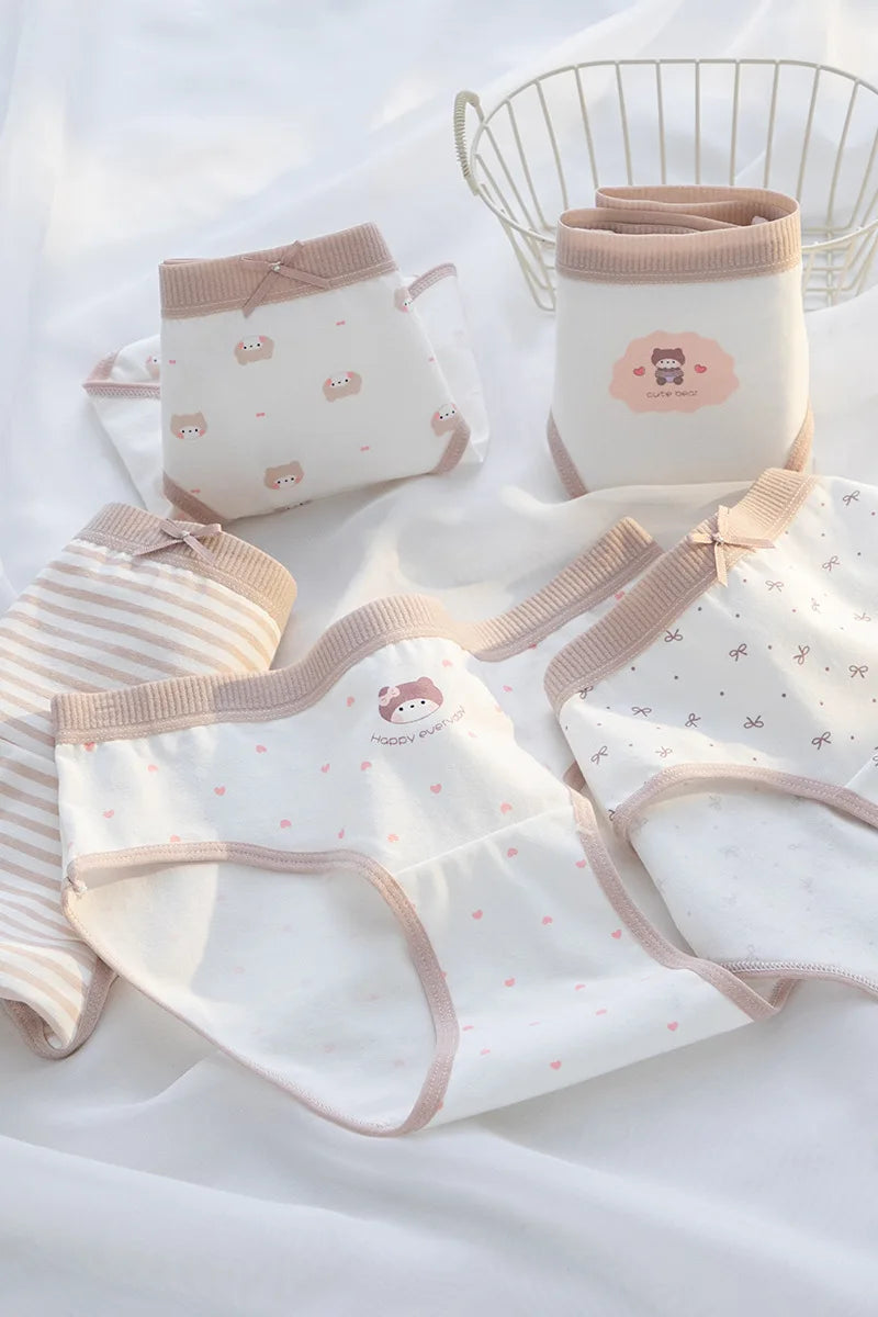 5Pcs/Set Cotton Underwear for Women Lovely Girl Bow Underpants Print Panties Breathable Briefs Girls Shorts Sexy Lingerie