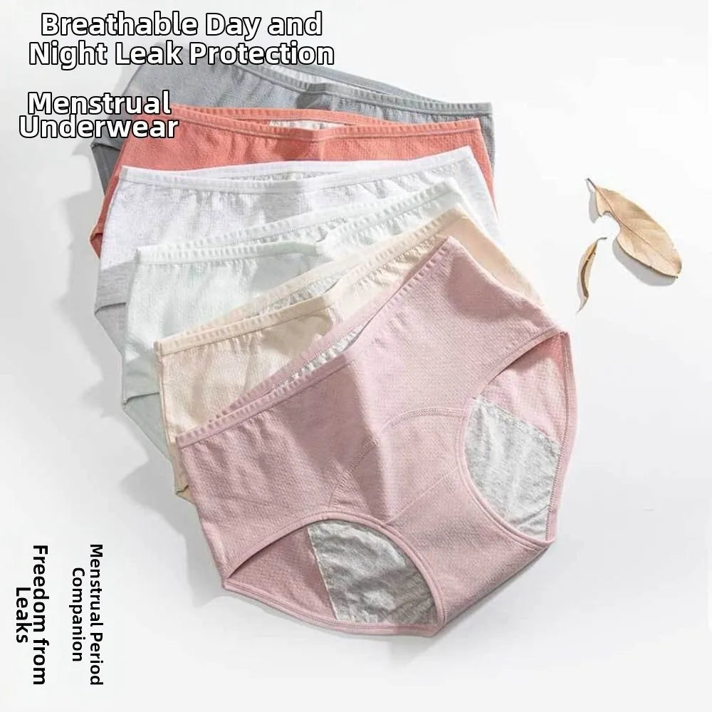 Cotton Menstrual Panties 3 Layer Waterproof Breathable Physiological Pants Antibacterial Middle Waist Leak Proof Underwear