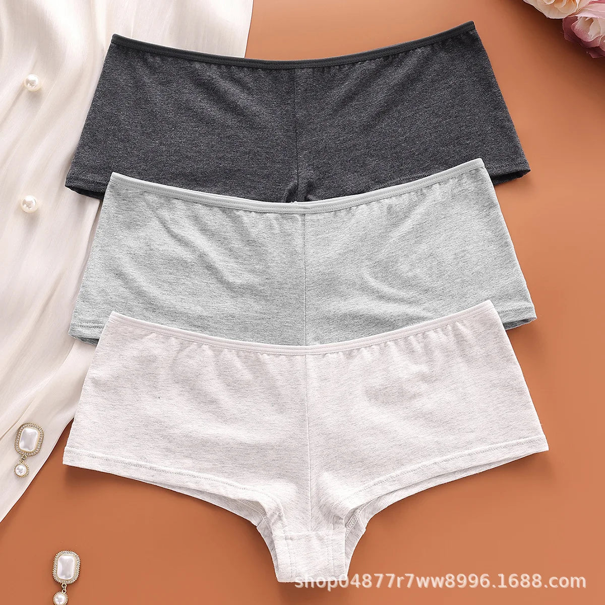 Women's Cotton Boyshort Underwear Mid-Rise Boxer Briefs Yoga Sports Soft Cotton Cozy Plain Solid Color Underpants for Daily Gym