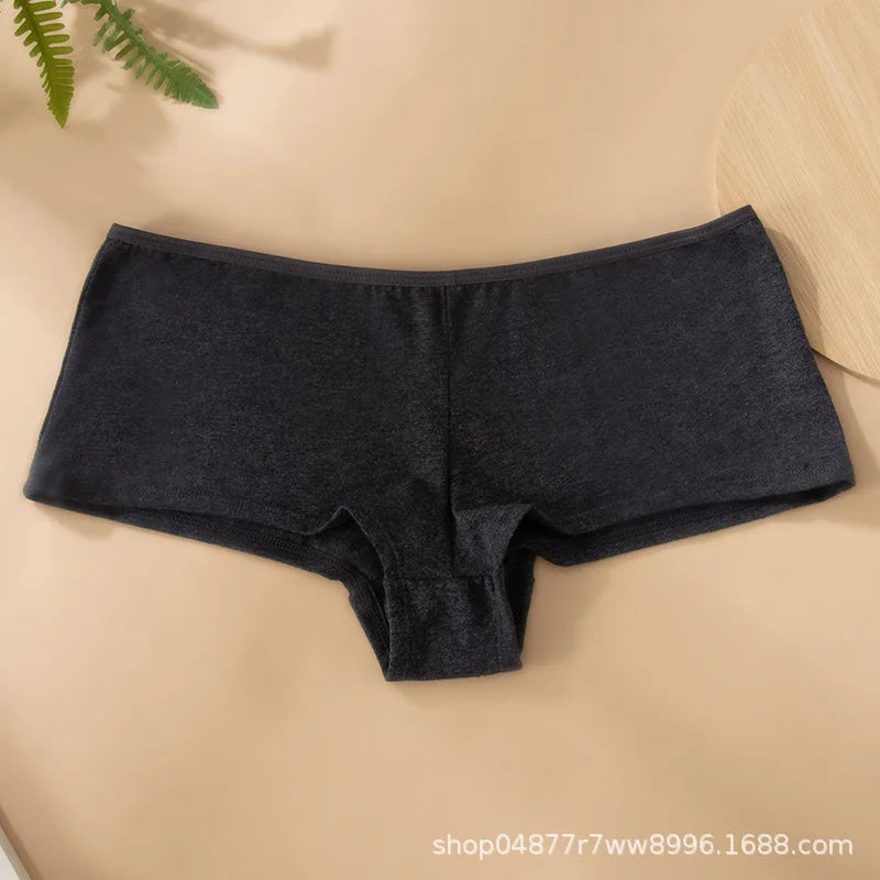 Women's Cotton Boyshort Underwear Mid-Rise Boxer Briefs Yoga Sports Soft Cotton Cozy Plain Solid Color Underpants for Daily Gym