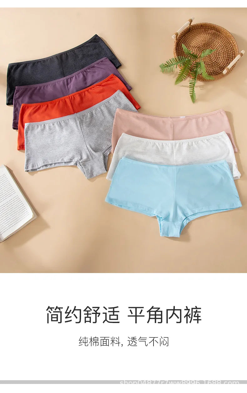 Women's Cotton Boyshort Underwear Mid-Rise Boxer Briefs Yoga Sports Soft Cotton Cozy Plain Solid Color Underpants for Daily Gym