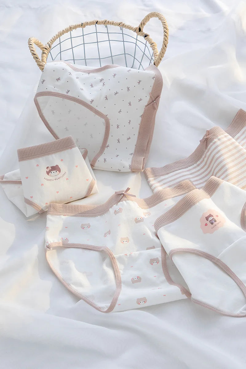 5Pcs/Set Cotton Underwear for Women Lovely Girl Bow Underpants Print Panties Breathable Briefs Girls Shorts Sexy Lingerie