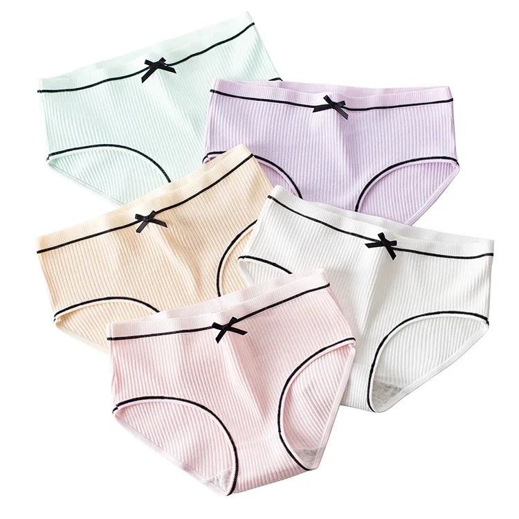 Cotton Underwear Women Briefs Thread Comfortable Breathable Princess Bow Sexy mid-waist Solid Color Women Briefs SYTa002