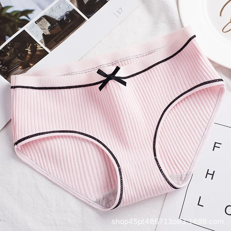 Cotton Underwear Women Briefs Thread Comfortable Breathable Princess Bow Sexy mid-waist Solid Color Women Briefs SYTa002